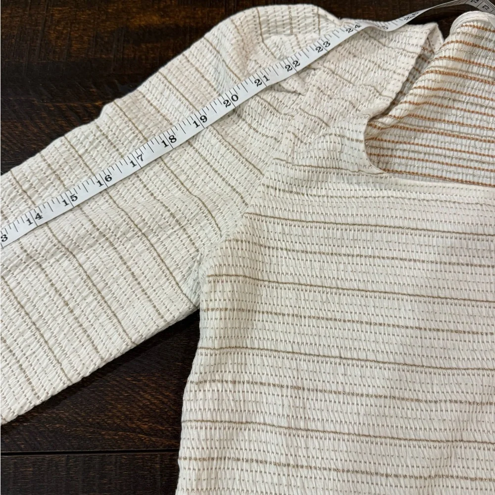 LOFT Gold Shimmer Square Neck Puff Sleeve Knit Top Large